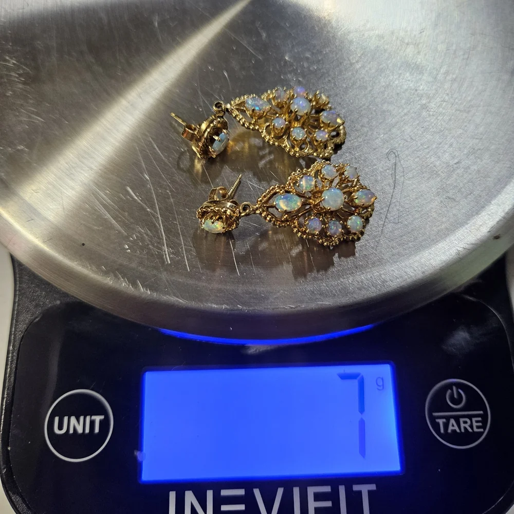 14k Gold and Opal Drop Earrings - Picture 6 of 6